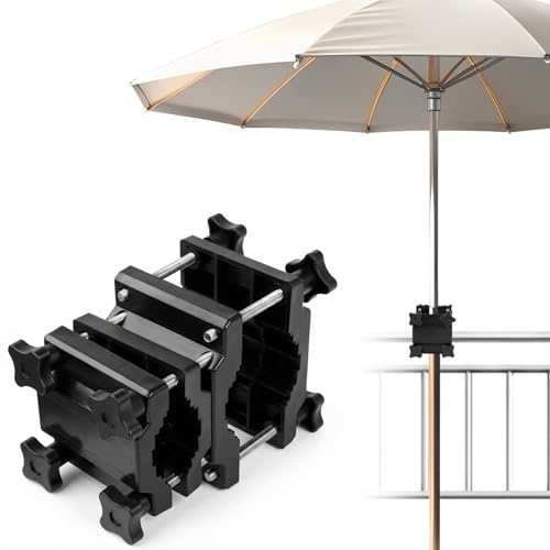 DTLLCZP Support de Parasol Rampe de Balcon - Support Universel Réglable pour Tige de Parasol Ø22-38mm, Compatible avec Rampes Carrées (25-60mm) & Rondes (Ø25-40mm), Forte Force de Serrage, Noir