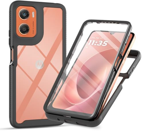 Sawiqpd for Motorola Moto G06 Case and Screen Protector, Black | 360 Degree Protection, Military Heavy Duty Protection, Hybrid PC & TPU, Shockproof Full Body Bumper, Clear Slim Phone Cover