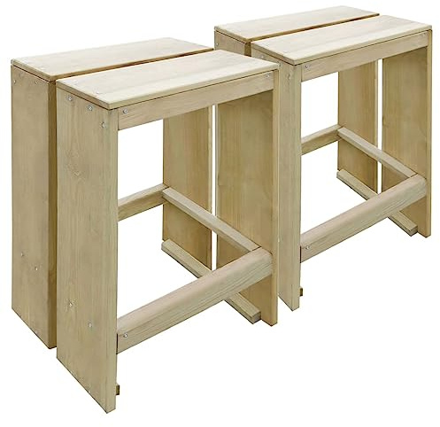 QJBSAVVA 2er Set Barhocker Garten aus Kiefernholz imprägniert, Tresenhocker für Außenbereich Terrasse und Balkon, Rustikale Gartenstühle mit Fußstütze, 40 x 30 x 80 cm, Max. 110 kg