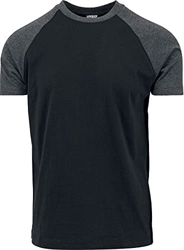 Urban Classics Herren Raglan Contrast Tee – Slim Fit T-Shirt mit Kontrastärmeln, Rundhalsausschnitt, sportlicher Look, weicher Baumwollmix, Basic Style,Blk/Cha,XL