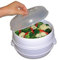Microwave Steamer | Teletienda TV Envase para Cocinar al Vapor MicroWave Steamer, Vidrio Resistente a Microondas, Redonda, Blanco