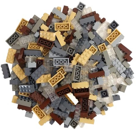 Q-Bricks Box, Building-Mix mit 300Stck. Bausteinchen in den Farben: Fenstergrau, Steingrau, Staubgrau, Transparent, Elfenbein, und Nussbraun in den Formaten: 2X4, 1X4, 2X2, 1X2 und 1X1 Noppen