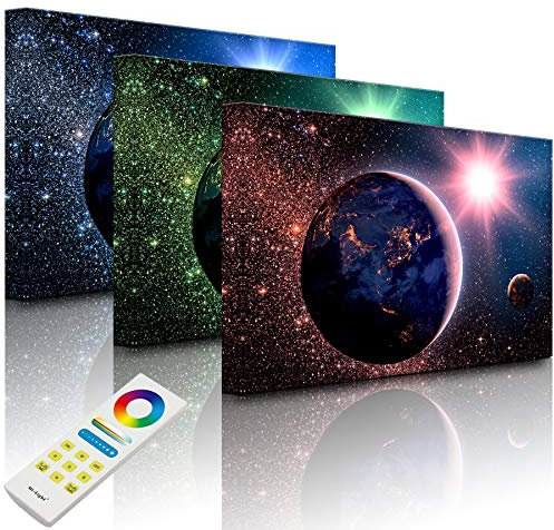 Lightbox-Multicolor | LED Bild Leuchtbild | Erde im Weltall | 100x70 cm | Fully Lighted