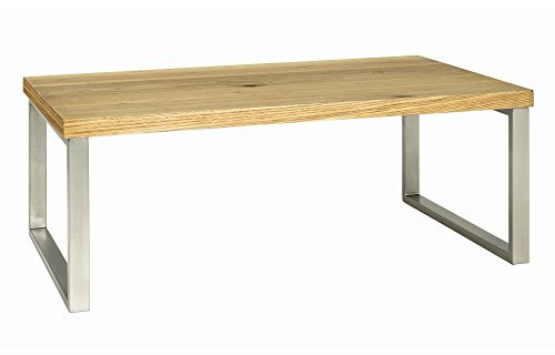 HAKU Möbel Couchtisch edelstahloptik, Eiche, Echtholzfurnier, MDF, Metall, Wabenplatte - Maße: B 100 cm x H 38 cm x T 60 cm, Style: Modern