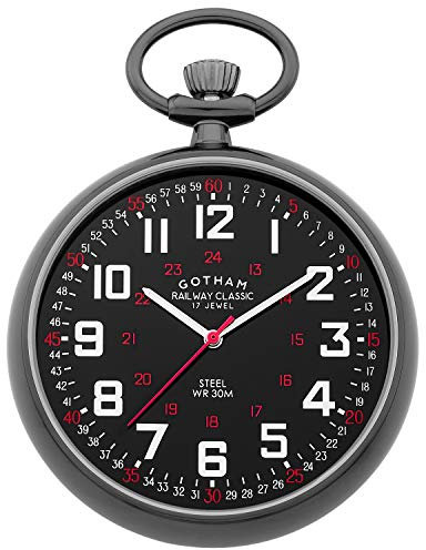Gotham GWC14100BBK Mechanische Taschenuhr mit Handaufzug für Herren, Gunmetal Edelstahl, Klassisch