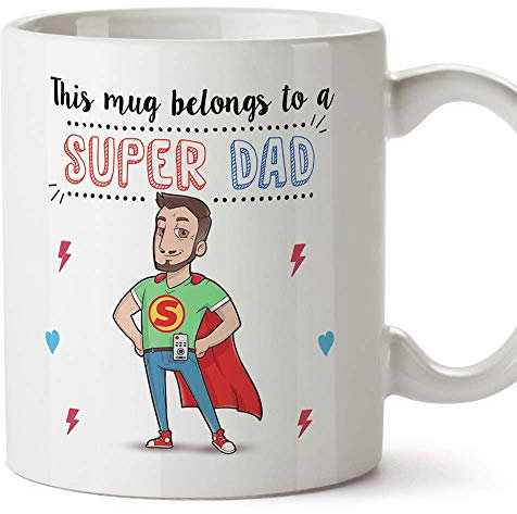 MUGFFINS Super Dad Mug – Funny Father's Day Gift, Birthday Present for Daddy, Coffee Cup for Breakfast - Ceramic 11 oz