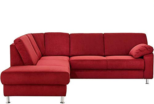 Cavadore Ecksofa Belfast mit Federkern / Eckcouch mit Vorziehsitz und Bettkasten im modernen Design, Mikrofaser rot, 243 x 88 x 218 cm