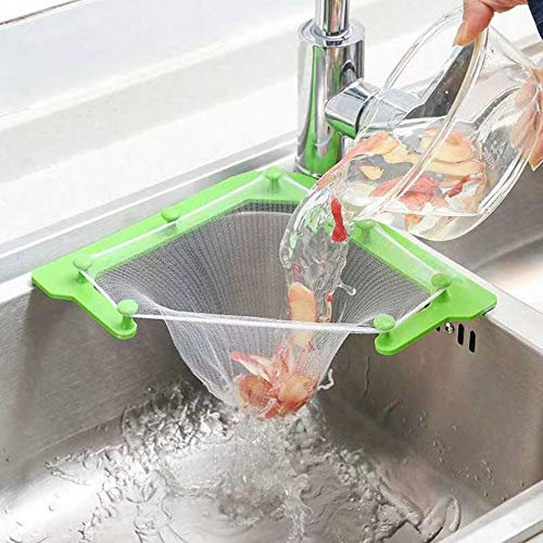 Passoire Triangulaire en Maille pour évier de Cuisine avec 200 Sacs de passoire d'évier à Suspendre, Sac de Cuisine en Maille Fine (1 Support + 50 Sacs de Filtre)