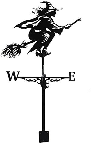 Wetterhahn, Hexe Wetterfahne Aus Edelstahl, Wetterfahne Windfahne Windrichtungsanzeiger Mit Dachhalterung, Klassische Schwarz Wetterfahne Garten Dekoration Für Außenbereich Bauernhof Pavillon (Stil A)
