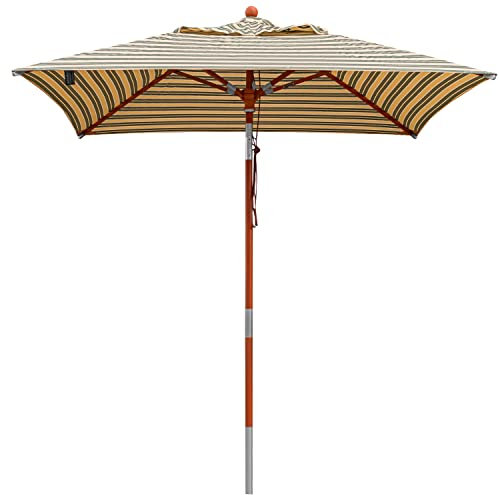 anndora Sonnenschirm Holz Balkonschirm 2 x 2 m eckig knickbar - mit Winddach gestreift Grün Weiß Gelb