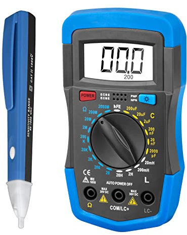 Digital Multimeter Tester,2000 Counts Manual Range Ohmmeter with AC 90-1000V Voltage Tester Pen,Accurate Measures for Resistance,Capacitance,Inductance,Transistor hFE Tester for Electrical DMM…