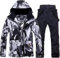 Herren Schneeanzug, Herren Ski Jacke und Hosen Set,Winter Warme Schnee Skifahren Sätze,für Wandern Klettern Isoliertes Snowboarden black+black S