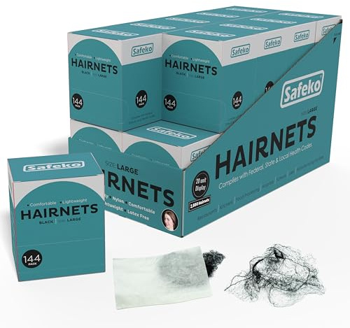SAFEKO Hair Nets 144 PCS, Individually Wrapped, Lightweight Nylon Hairnets, Latex-Free | Black, Large (24)