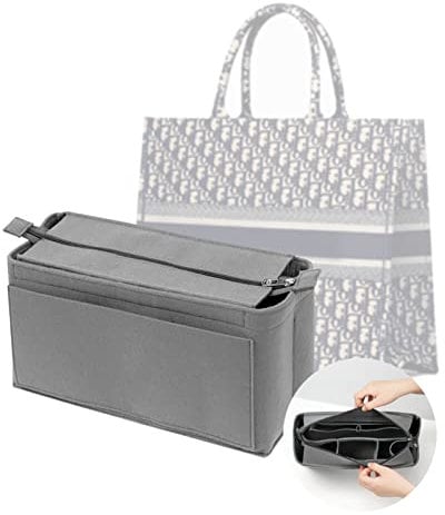 TANOSAN Felt Insert Tote Bag Organiser, Handbag Organiser Insert Bag in Bag Pouch with Detachable Zipper Compatible with Speedy 35 & Medium Book Tote Bag (Grey)