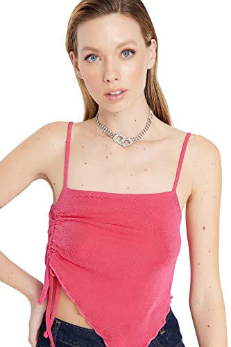 Trendyol Camicetta in Maglia con Colletto Quadrato Regolare da Donna Camicia, Rosa, 42