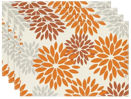 Artoid Mode Blumen Orange Dahlien Herbst Platzsets 4er Set, 30x45cm Urlaub Tischsets Waschbar Platzdeckchen Küche Party Deko