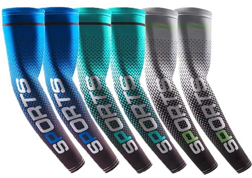 Bacophy 6 paia di manicotti per braccio, protezione UV, per uomo e donna, protezione solare, 2 paia grigio+2 paia blu scuro+2 paia azzurro, taglia unica