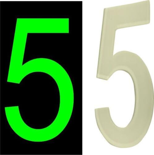 3D Acrylic Luminous House Door Numbers Glow in the Dark Stick On Self Adhesive Home Signs Hotel Office Appartments Mailbox Outdoor 6cm (Number - 5)