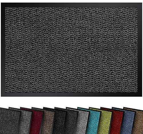 comflor Hochwertige Fußmatte Grau-Schwarz 90x120 groß für Innen & Außen - Schmutzfangmatte rutschfest, waschbar & wetterfest - Fussmatte für Eingangsbereich & Aussenbereich - Läufer Flur dünn
