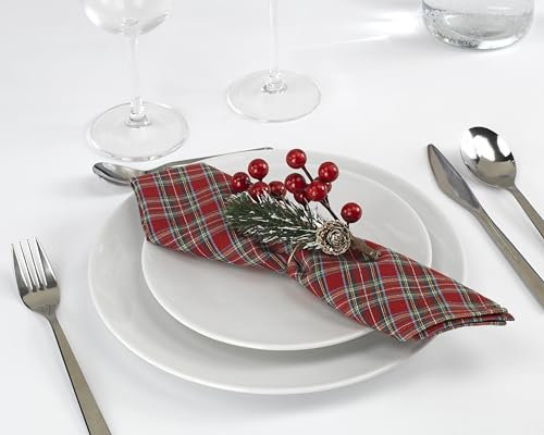LAN&LAN - 12 Weihnachtsservietten für Weihnachten, Schottenkaro-Stoff, Weihnachtsessen und besondere Anlässe (45 x 45 cm, Klein Bilder)