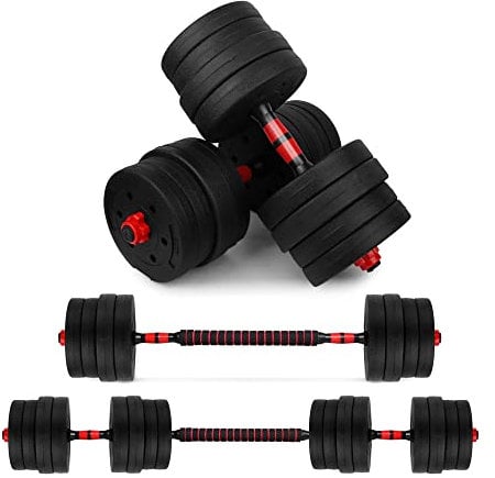 wuuhoo® 2in1 Fitness Hantelset Jimmy, 30mm Kurzhantelset Kurzhantelstange und Langhantelstange mit Gewichten, Fitnessgerät aus Kunststoff für Zuhause, HomeGym - 30kg - rot