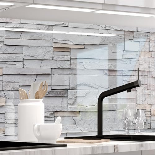 StickerProfis Küchenrückwand selbstklebend Glasoptik - Bruch STEINWAND - 1.8mm, Versteift, alle Untergründe, Hart PET Material, Premium 60 x 500cm