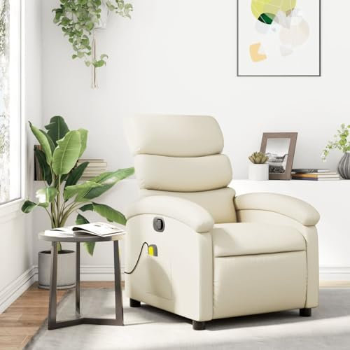 Homgoday Komfortabler Massagesessel mit Vibration, Kunstleder Creme, 135 Grad Neigung, für Wohnzimmer & Heimkino Model371721