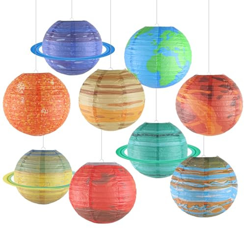 Planeten-Papierlaternen, 25 cm Weltraum-Party-Dekorationen, Laterne mit 9 Planeten des Sonnensystems, Hängende Sonnensystem-Laternen für Kinder, Astronauten-Partyzubehör, Galaxie-Geburtstagsdekoration