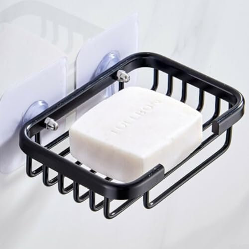Porte-savon en aluminium à forte ventouse pour salle de bain, douche, baignoire (noir)