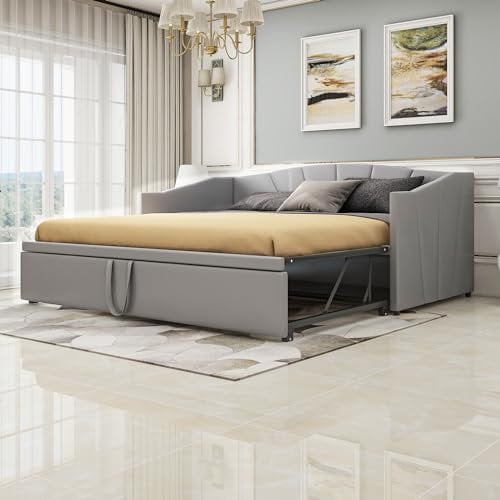 KUAKE Letto imbottito Divano letto estraibile 90/180 x 200 cm con rete a doghe, letto multifunzione in tessuto di velluto delicato sulla pelle (grigio)