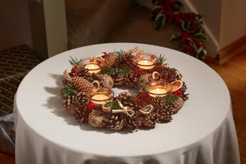 Smart Garden Winter Spice Candle Holder - Natural Pinecones, Foliage and Berries - 33cm - Christmas Candle Holder - Christmas Table Décor Festive Xmas Decoration