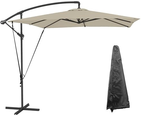 Outsunny Parasol Excéntrico 247x247 cm Sombrilla de Jardín con Base Cruzada Cubierta Ajustable Manivela Funda Protectora y Cuerda de Viento Anti-UV 50+ Sombrilla para Terraza Patio Caqui