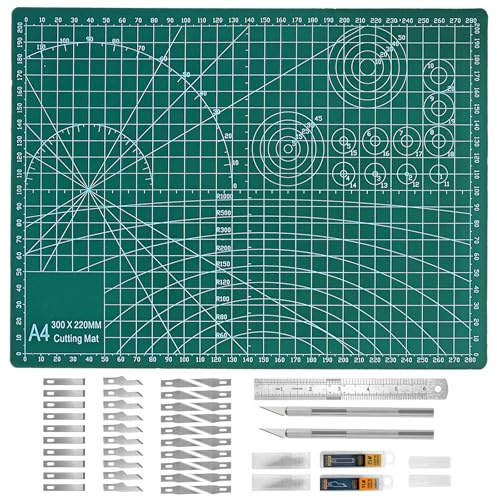 A4 Cutting Mat,Thickened Self Healing Sewing Cutting Mat, 21 * 30 CM, Double Sided Table Cutting Board for Fabric Quilting Leather Arts Hobby,Green