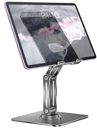 Winhuey 360° Rotating Tablet Stand for Desk, Foldable Tablet and Phone Holder with Stable Aluminium Alloy Support, Height and Angle Adjustable Riser for Home and Office
