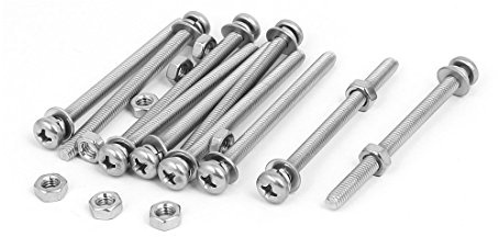 Sourcingmap M4 x 55mm 304 Stainless Steel Phillips Pan Head Screws Nuts w Washers 10 Sets