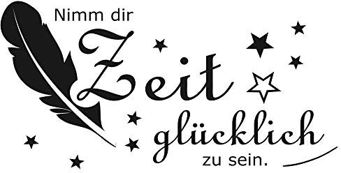 timalo® Wandtattoo Nimm dir Zeit glücklich zu sein – moderne Sprüche mit Sternen und Feder | 75008-schwarz-180x90