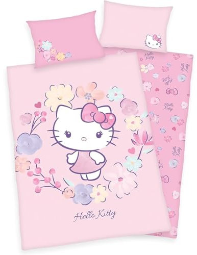 Hello Kitty Flanell Bettwäsche 40x60cm +100x135cm, 100% Bio-Baumwolle, Biber
