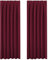 BellaHills Blackout Curtains - 90 Drop Decorative Thermal Door Curtains Drapes for Energy Saving Rings Up Room Darken Window Panels, Set of 2, Wide 90 by Long 90 in, Burgundy Red