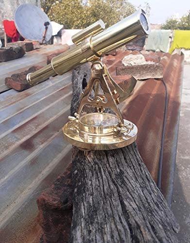 Ganga Nautical Alidate Vollmessing mit funktionierendem Kompass und funktionierendem Teleskop, goldfarben, Größe 20,3 cm
