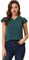 Allegra K Damen Bluse Kurzarm V-Ausschnitt T-Shirt Rüschen Einfarbig Elegant Top Oberteil Tiefgrün L