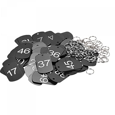 sourcing map 50 Stück Nummernschild, Schlüssel anhänger aus Aluminium, ID Tags aus Metall, 1-50 Nummer mit Ring, schwarz, rechteckig, zur Dekoration