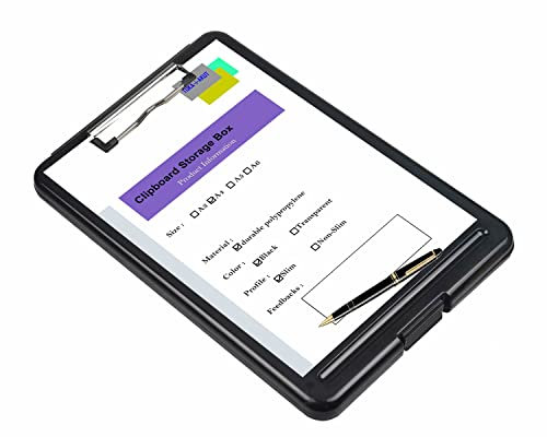 1er A4 Klemmbrett mit Aufbewahrungsfach, Portable Formularhalter mit Aufbewahrungsbox, Portable Schreibplatte Aufbewahrungskoffer für Schul Heim Büro Bausteller Fabrik, Schwarz TKD8052-Black-1X