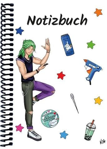 A 4 Notizbuch Manga Quinn, weiß, liniert: Spiralbindung, Notizbuch, Tagebuch, Notizen für die Schule, Uni oder unterwegs, verschiedene Lineaturen und Muster