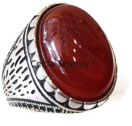 Echter Leberachat Karneol jemenitischer Aqeeq Dunkelroter Halbedelstein Klassischer Ring, massiver 925er Sterlingsilber, Hochzeitsgeschenkring, Siegelring (Karneol)
