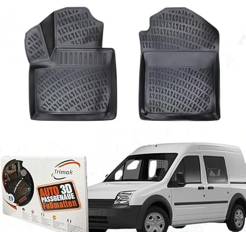 Trimak Passgenau 3D Fussmatten Auto Kompatibel mit Ford Transit Connect 1 Gen 2003-2012 Auto Zubehör 1. Reihe Gummimatten Autos TPE Allwetter Geruchlos rutschfest Vorne Schwarz