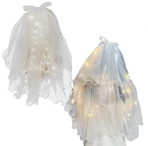 Liuer Brautschleier, LED Schleier Kurz Brautschleier Hochzeitsschleier Hochzeit Kurzer Schleier Braut Brautschleier für JGA Junggesellinnenabschied Hochzeit Schleier Hen Party