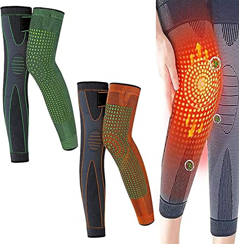 2 Pares De Rodilleras De Acupresión Turmalina Con Autocalentamiento, Rodilleras Moldeadoras De Acupresión De Artemisa, Rodilleras 3D Alta Elasticidad, Soporte De Compresión ( Color : Orange+Green , Si