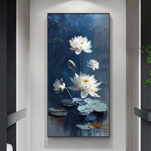 RGVV Tableau Peinture Moderne,Peinture À l'huile Peinte À La Main Fleur De Lotus Images d'art Art Moderne sans Cadre Peinture Murale Œuvre Texturée Originale Salle Familiale Salon Art Décoration Mur