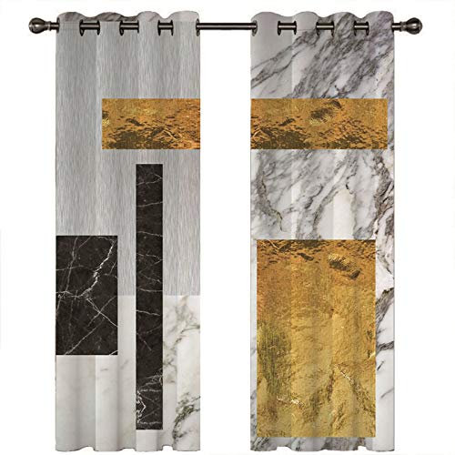 Homxi Küchen Gardinen Blickdicht 2er Set,2 x 132W x 244H cm,Vorhänge Blickdicht Modern Grau Gold Schwarz Marmor Vorhang mit Ösen