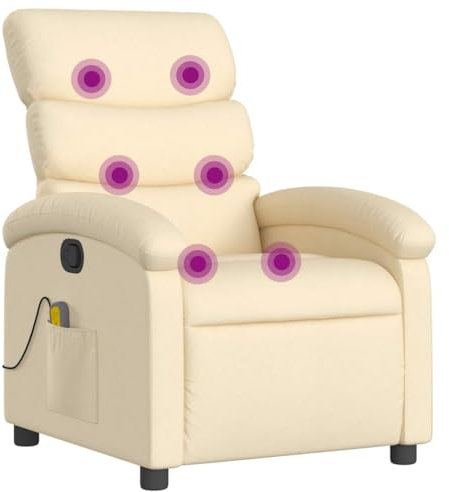 vidaXL Massagesessel, Sessel Verstellbare Rückenlehne, Fernsehsessel Relaxsessel mit Vibrationsfunktion, Liegesessel Polstersessel Ruhesessel, Creme Stoff